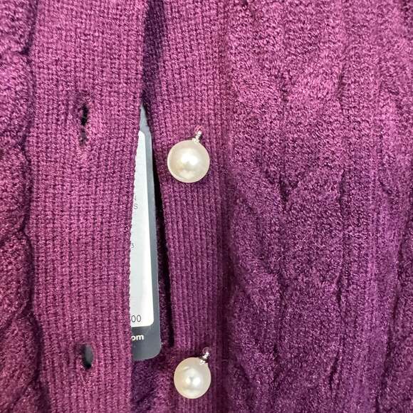 Adrianna Papell Cable Long Sleeve Cardigan Sweater with Pearl Buttons and Pearl - Picture 3 of 9